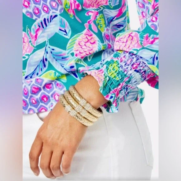 LILLY PULITZER Lana Off the Shoulder Top Maldives Green Turtle Wave Size XL - Picture 4 of 11